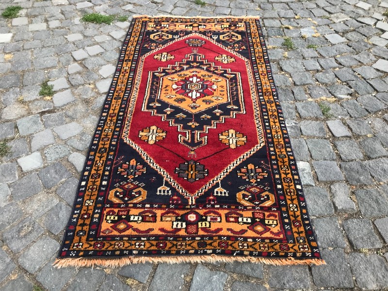 Bohemian Area Rug Handmade Wool Rug Turkish Vintage Traditional Rug 2,6 x 5,1 ft gallery