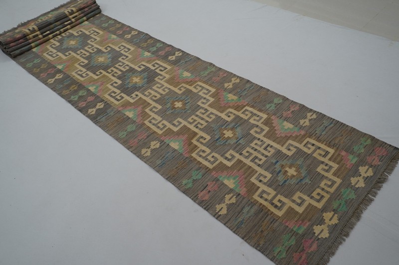 3 x 16 ft Gray Afghan Hand Woven Wool Reversible Tribal Runner Rug 2'10x16'4" gallery