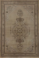 Vintage Muted Brown Geometric Wool Tebriz Traditional Hand-knotted Area Rug 4×5