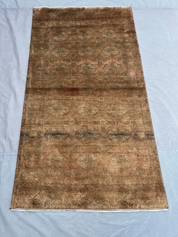 3'4x6'1 Antique Afghan Rug Hand Knotted Wool Distressed Terracotta Hallway Rug gallery