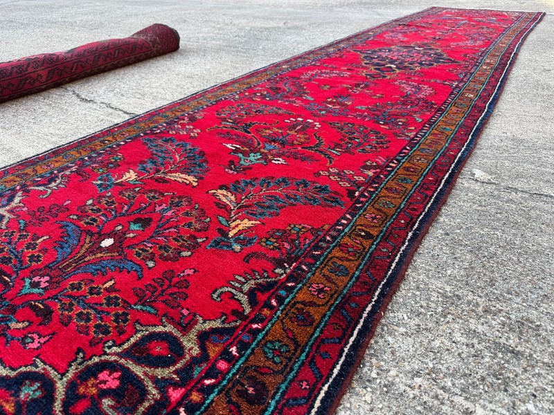 3x12 VINTAGE RUNNER RUG handwoven antique oriental handmade fine red blue 3x13 gallery