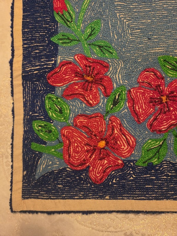 VINTAGE HANDMADE HOOKED RUG FLORAL FLOOR/WALL DECOR FOLK ART 37.5” x 23” gallery