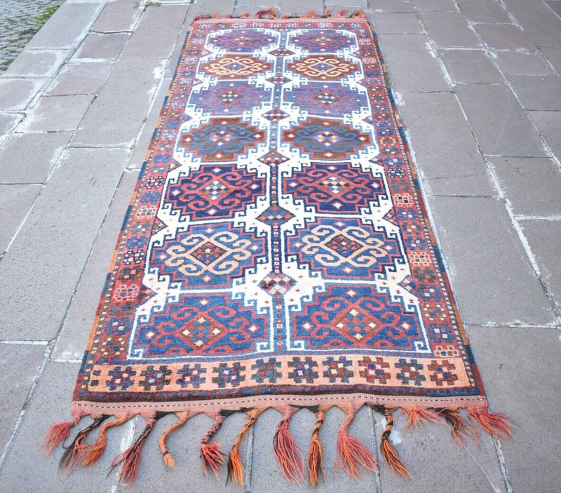 Fabulous Antique Rug 46'' x 116'' Hand Knotted Kurdish Herki Rug Famous Wool Rug gallery