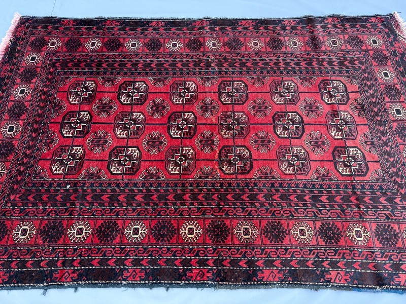 1960s Antique Afghan Bokhara Rug 4x6 Hand Knotted Persian Style Oriental Carpet gallery