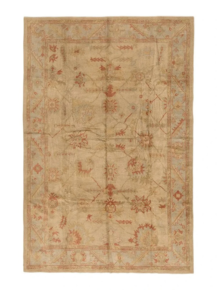Antique Turkish Oushak carpet, 10 x 14 ft (9'9 x 13'3) ivory ground all over des