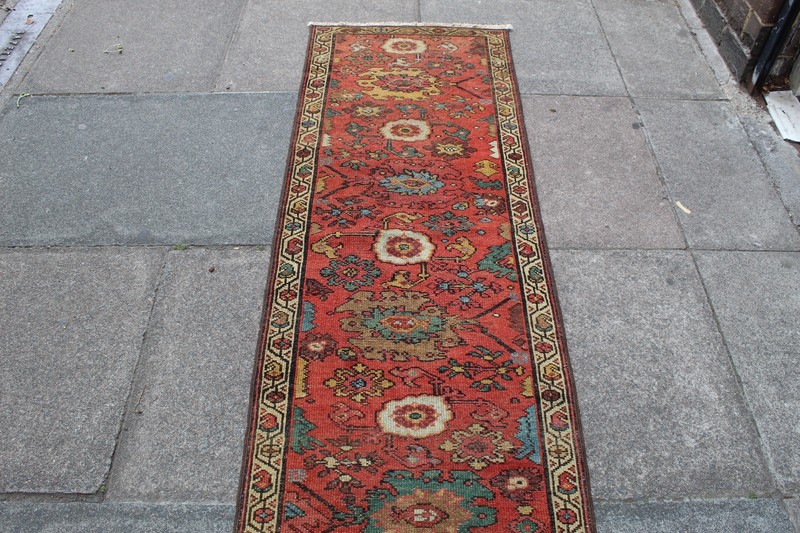 Antique Worn Hand Made Traditional Oriental Wool Pink Red Narrow Runner 315x63cm gallery