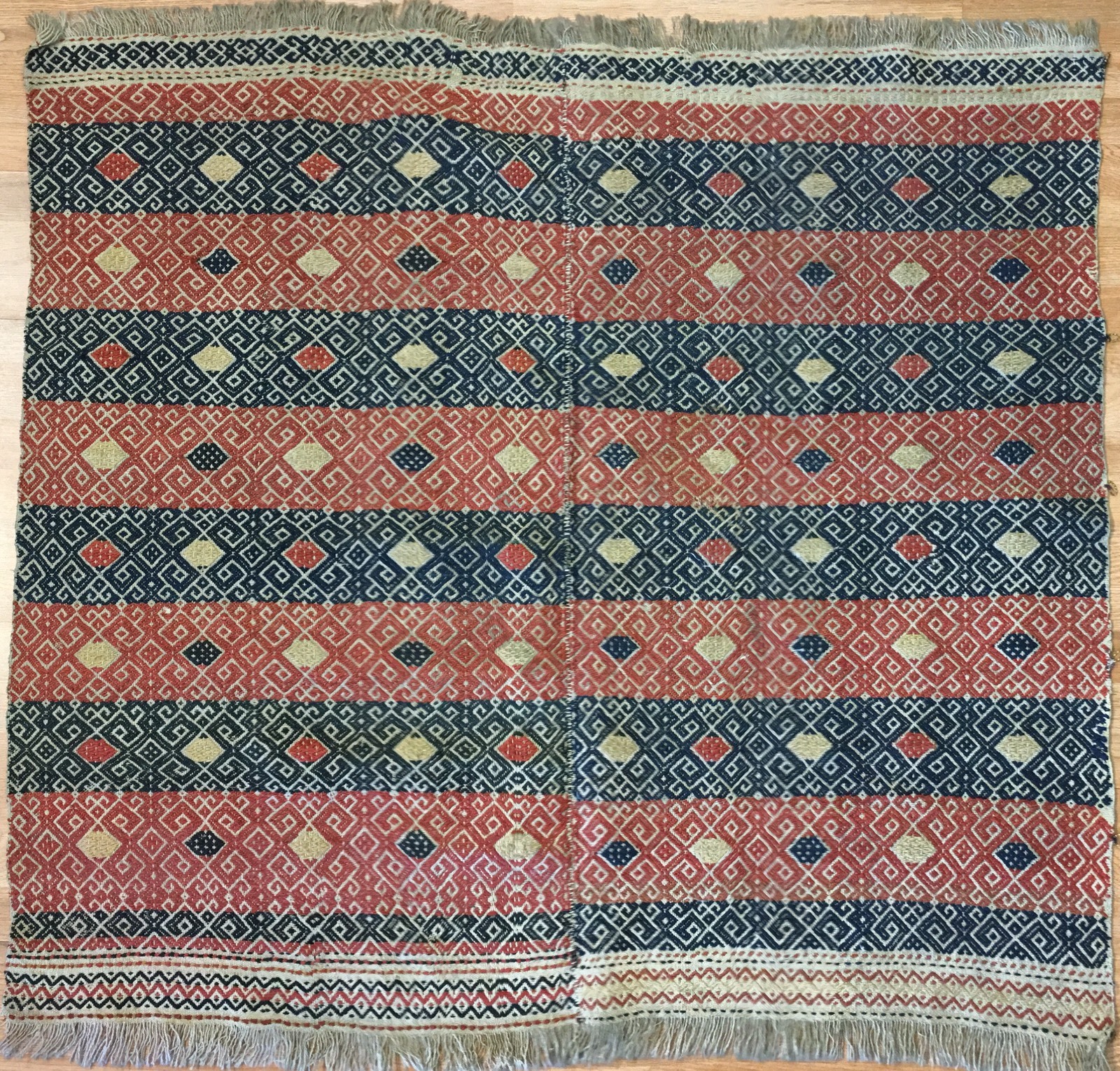Valuable Verneh - 1900s Antique Sumak Rug - Tribal Flatweave Carpet 4.1 x 4.6 ft gallery