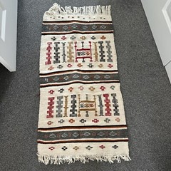 Handmade Vintage Algerian Ghardaia Rug 100% Wool cream/ Multicolor 50x110cm