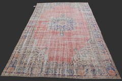 Vintage Turkish Oushak Rug, Pink 6×9 ft, Handmade Wool, Bohemian Anatolian