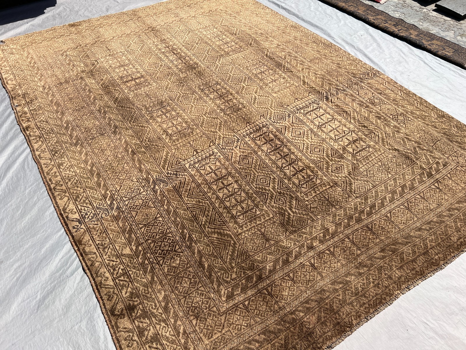 Terracotta Hand Knotted Afghan Rug 7x10 Antique Geometric Baluchi Neutral Carpet gallery