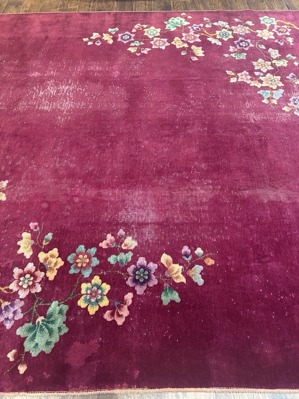 11.2x8.8 FT Antique Handmade Chinese Art Deco Wool Rug ( C- 1920’s or 1910’s) . gallery