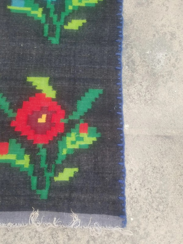 Fine Vintage Traditional Hand Made European Gypsy Wool Multicolor Kilim 330x60cm gallery
