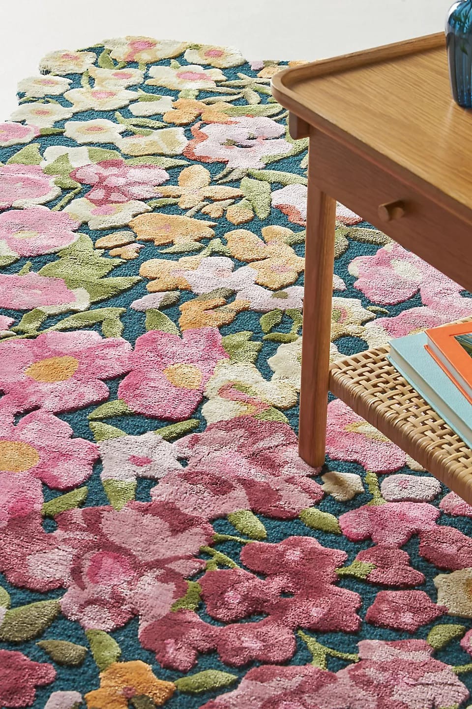 Irregular shape rug hand tufted wool embossed Rug floral Bloom 5x8 area rug gallery