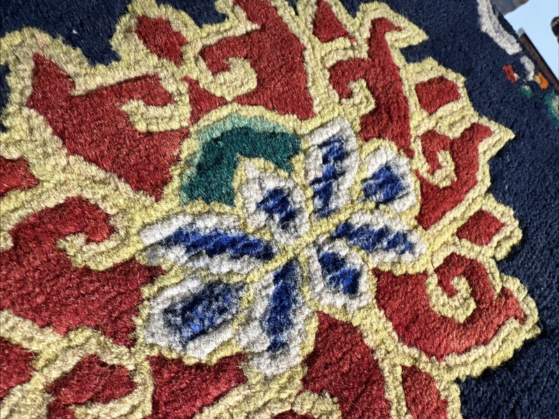 Auth: Antique Tibetan Mat Lotus Meditational Elegance ZEN Beauty Blue 15x20 gallery