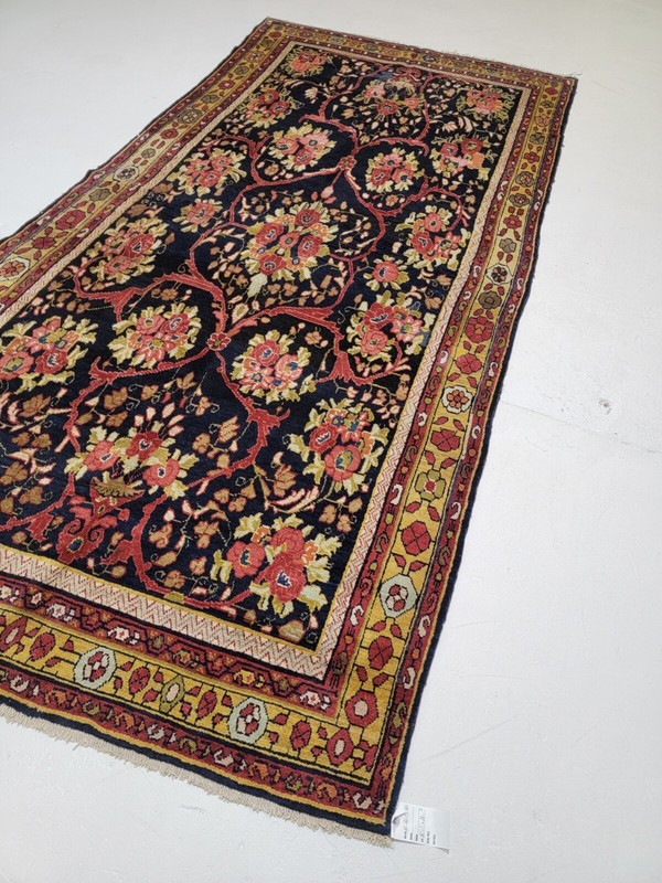 Antique Oriental Hand-Knotted Wool Area Rug Navy Blue/Red/Ivory/Gold 4' x 9' gallery