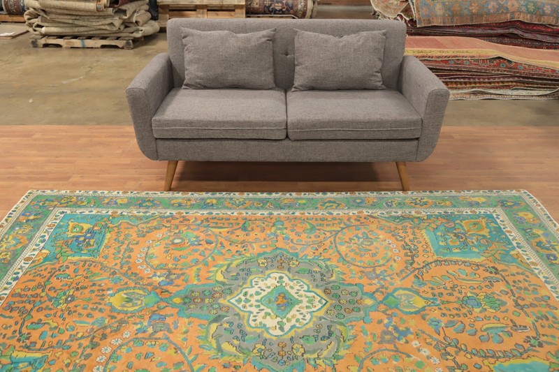 Orange Over-Dyed Vintage Handmade Floral Traditional Room Size Wool Area Rug 6x9 gallery