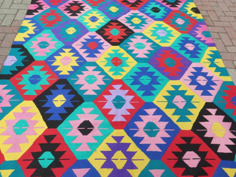 Multicolor Area Rugs, Handmade Turkish Kilim, Large Floor Carpet Teppich 75"x98" gallery