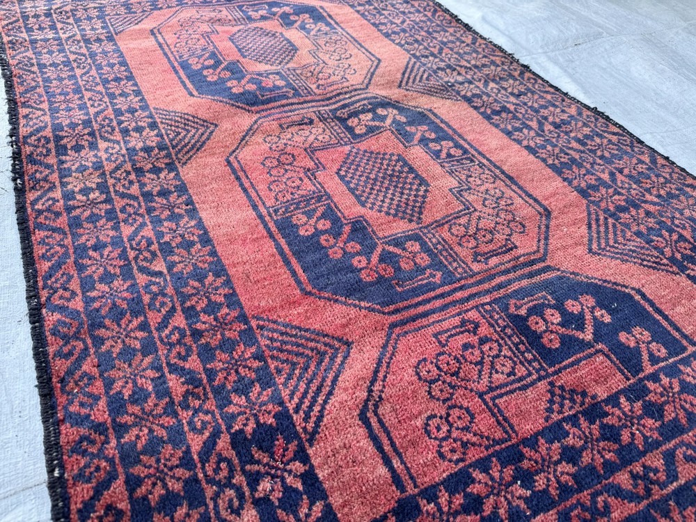 1930s Terracotta Turkmen Bokhara Rug 3x5 Traditional Afghan Faded Persian Carpet