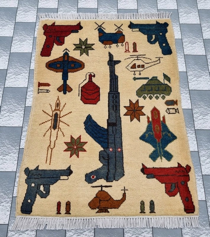 Vintage Hand Afghan War Rug Tribal Wool With Knotted Beautiful Wall Hanging Rug gallery