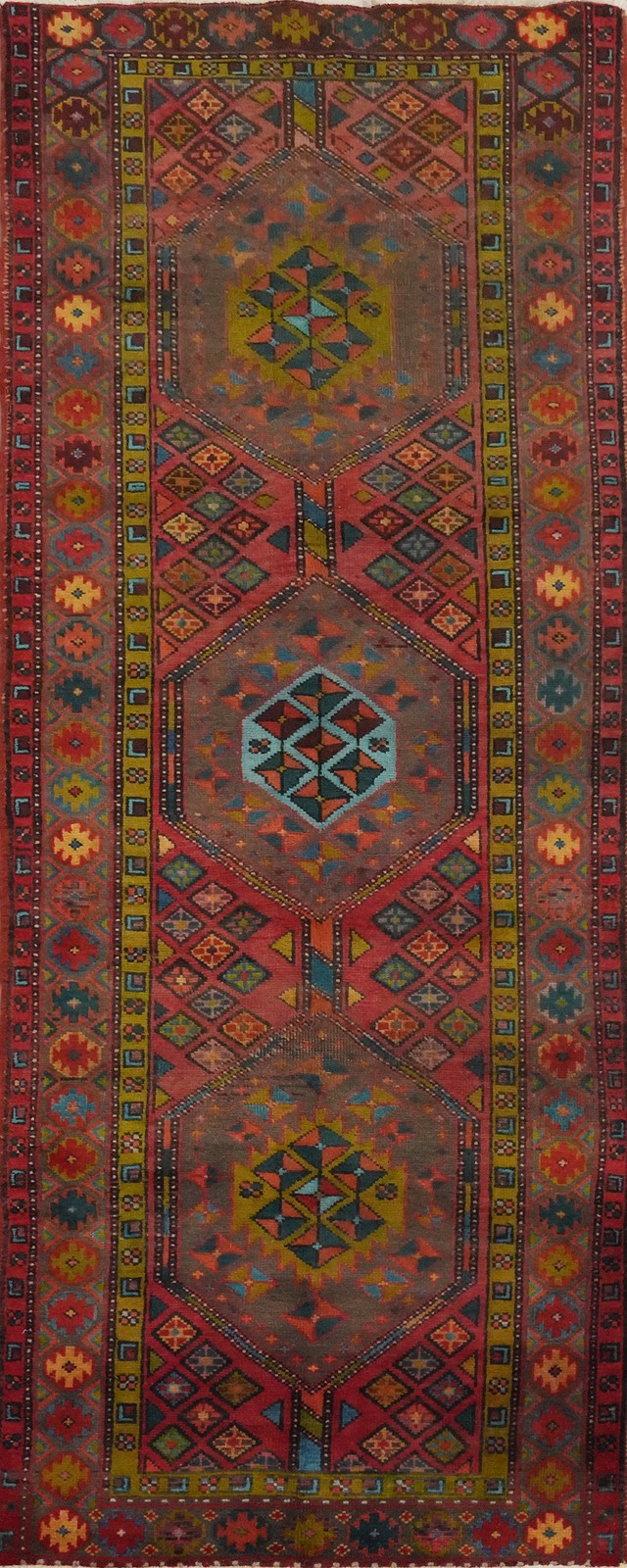 Vintage Tribal Traditional Geometric Red Wool Hand-knotted 10 ft Runner Rug 4x10 gallery