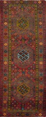 Vintage Tribal Traditional Geometric Red Wool Hand-knotted 10 ft Runner Rug 4×10