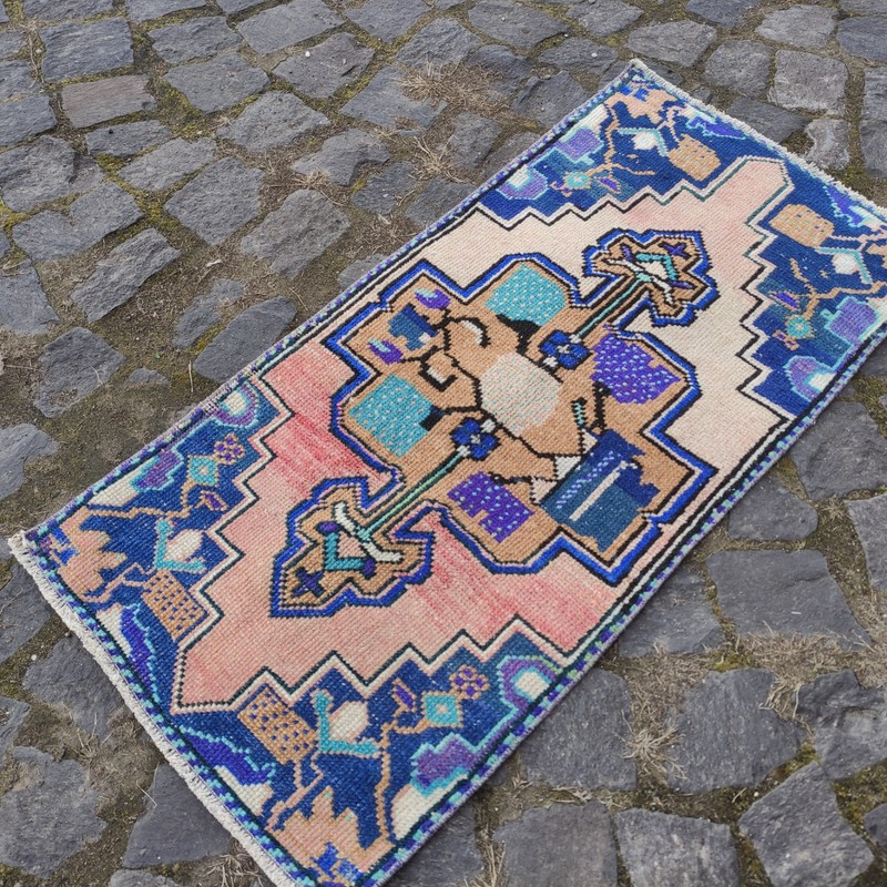 2x3 Turkish Vintage Small Rug Handmade 49 x 98 cm Bath Mat 1.61 x 3.22 ft gallery