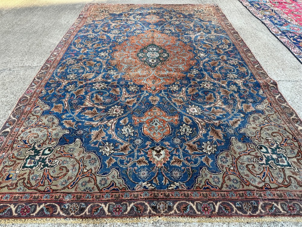 6x9 BLUE ANTIQUE ORIENTAL RUG HAND-KNOTTED real vintage handmade fine old worn