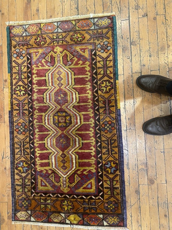 Beautiful Antique 1940-1950's Wool Pile Henna Dye Tribal Runner Rug 2’4”x4’3” gallery