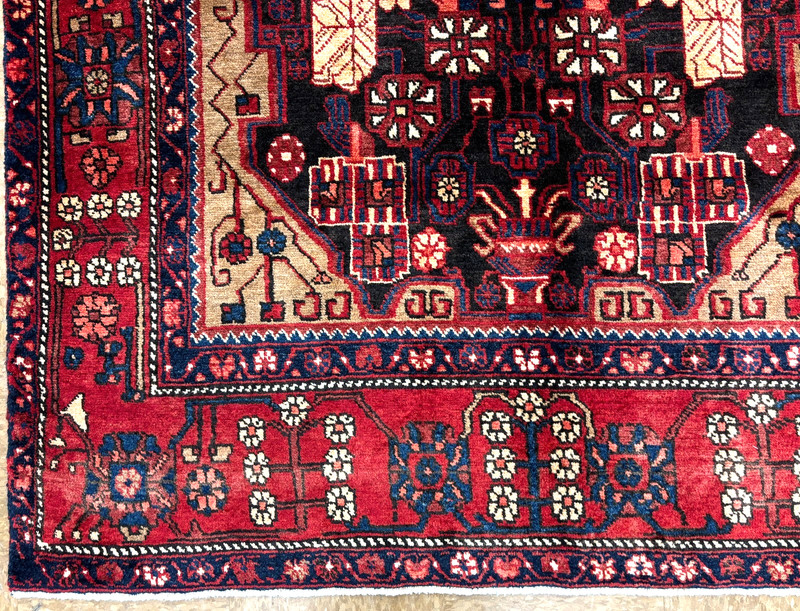 Vintage Nahavand Tribal Hand Knotted Wool Oriental Area Rug 5x9 Black Red Boho gallery