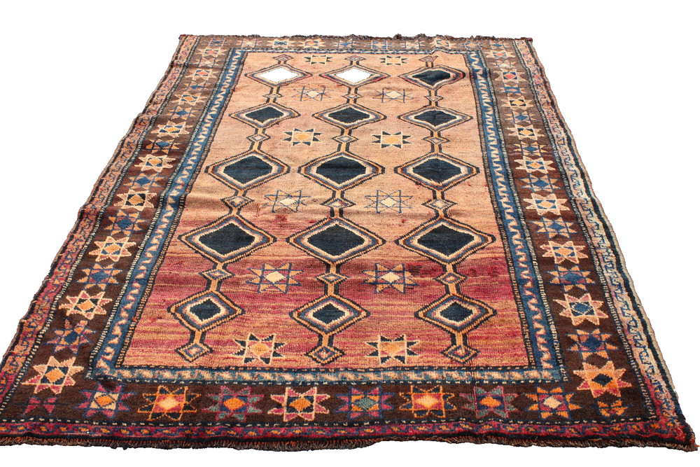 Terra Cotta Geometric Tribal Turkish 4' 11" x 7' 7" Brown Hand Knotted Area Rug