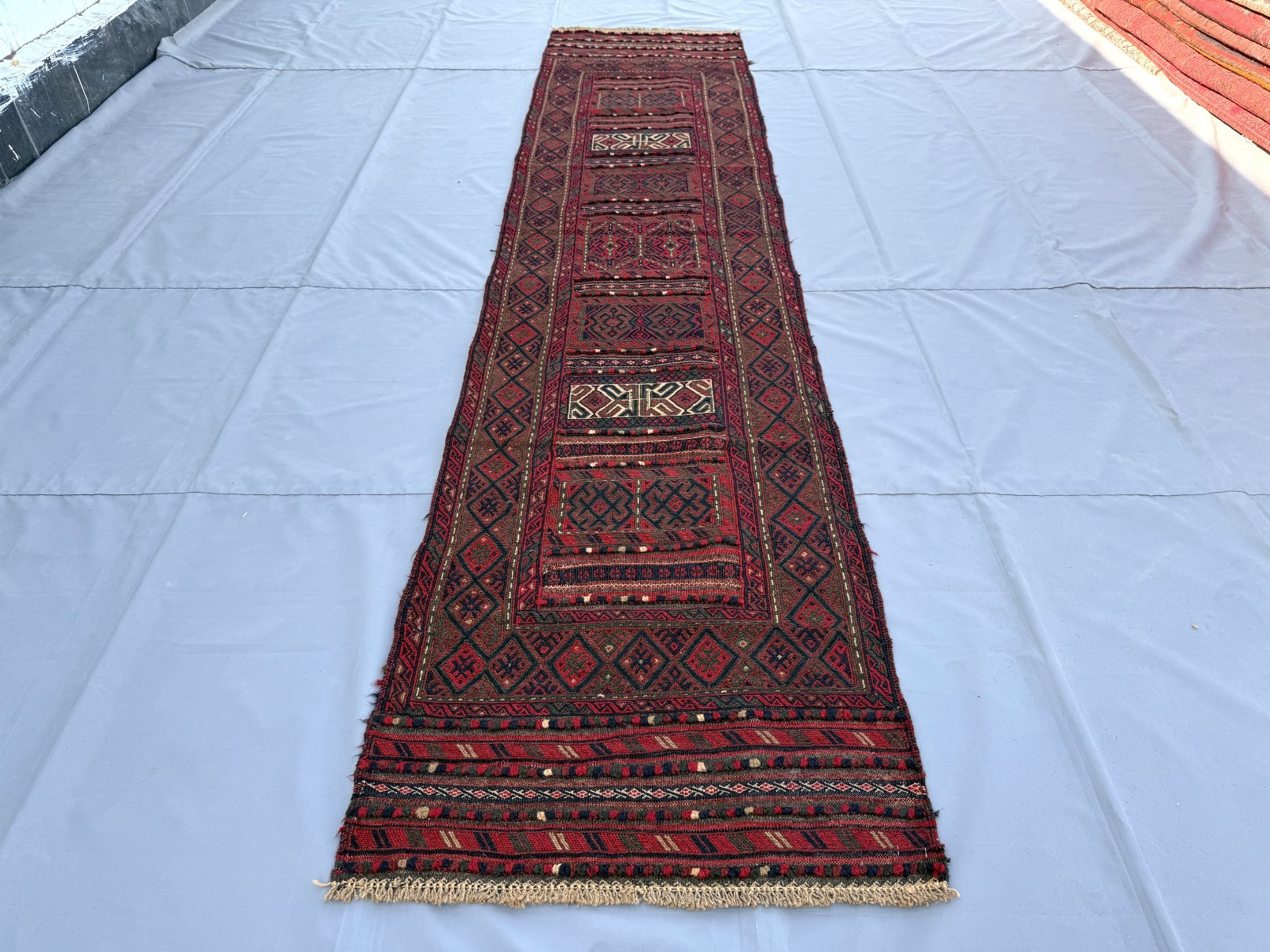 Fine Vintage Afghan Runner Rug 2x10 Hand Woven Wool Persian Style Hallway Carpet gallery