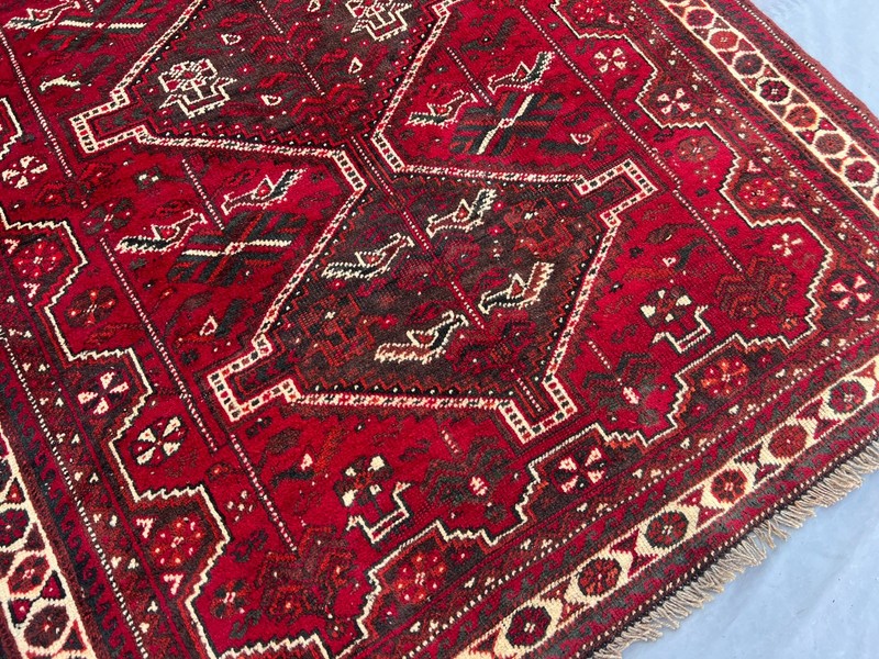 5x6 Wool Oriental Rug Red Blue Geometric Tribal Zanjan Hand Knotted 4'5 x 5'8 gallery