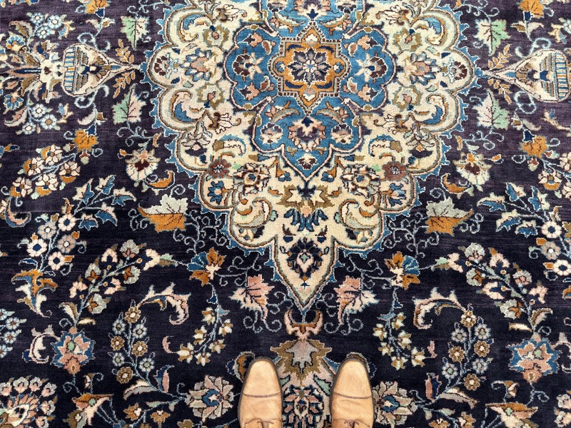 BLUE VINTAGE RUG SIGNED 10x13 antique hand-knotted handmade green navy big 10x14 gallery