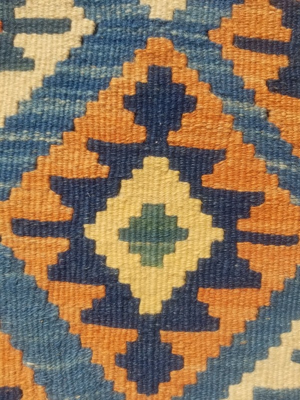 Distressed Vintage Traditional Handmade Anatolian Wool Blue Kilim 8.2x4.11ft gallery
