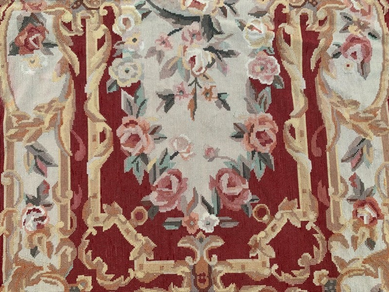 Vintage Handmade Aubusson Rug French Style Chain Stitch Needlepoint Rug 3x5 ft gallery