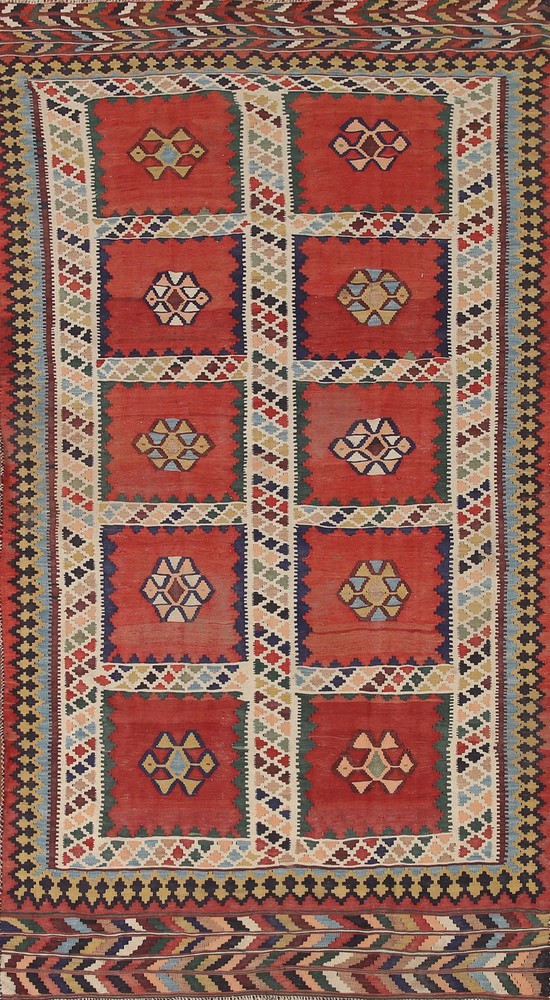 Antique Vegetable Dye Kilim Rug 5x9 Ft Flatweave Geometric Oriental Wool Carpet