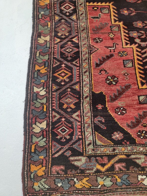 Antique Oriental Hand-Knotted Wool Runner Black/Red/Green/Blue 4'7" x 12'6" gallery