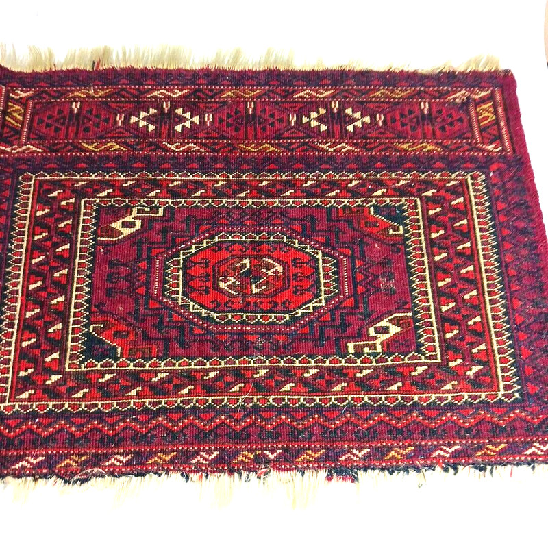 Antique Baluchi Turkish Tribal Tapestry Bag Face Bagface with Fringe 20x15 gallery