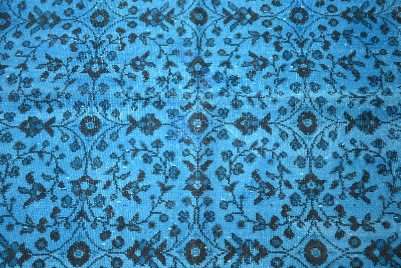 Vintage Turkish Rug 48'' x 81'' Hand-knotted Over Dyed Blue Rug Painted Wool Rug gallery