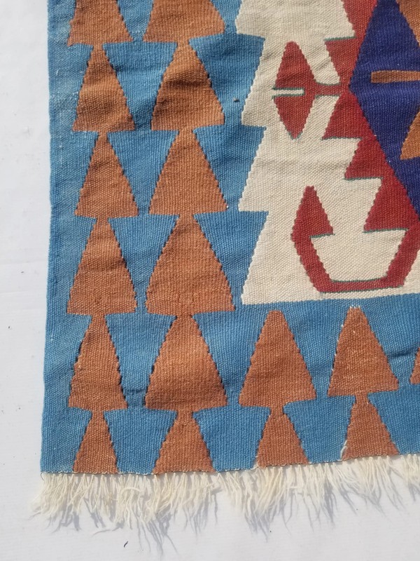 Vintage Traditional Handmade Turkish Wool Blue Kilim 3.2x3ft gallery