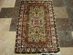 Area Rug Green Ivory Touch Rectangle Hand Knotted Wool Silk Home Carpet (4×2.6)’