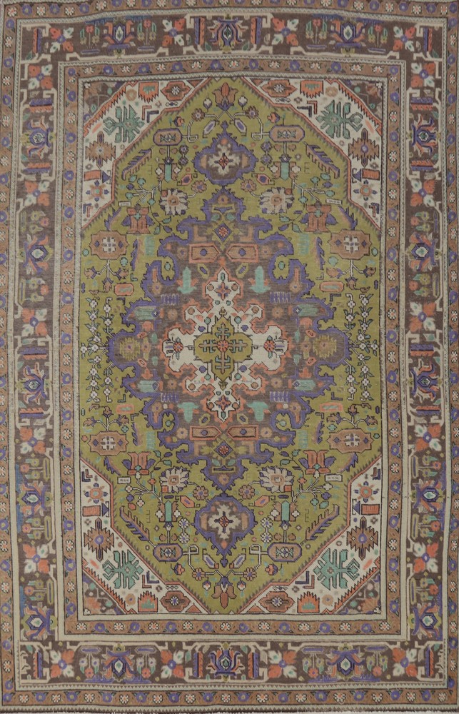 Light Green Geometric Over-Dyed Traditional Hand-knotted Rug Area Carpet 7x9