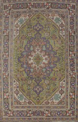 Light Green Geometric Over-Dyed Traditional Hand-knotted Rug Area Carpet 7×9
