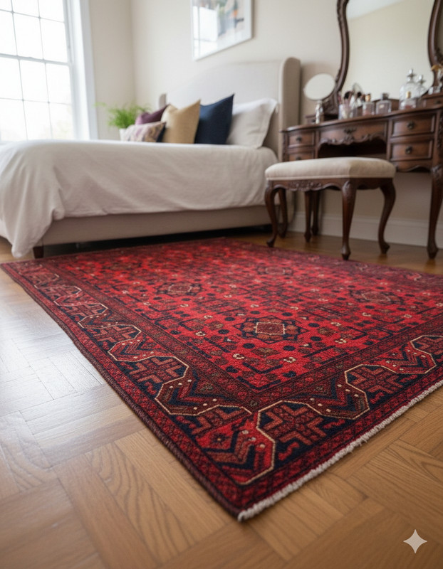 Handmade Wool Area Rug, 4x6 , Red & Black Rug, Oriental Rug gallery