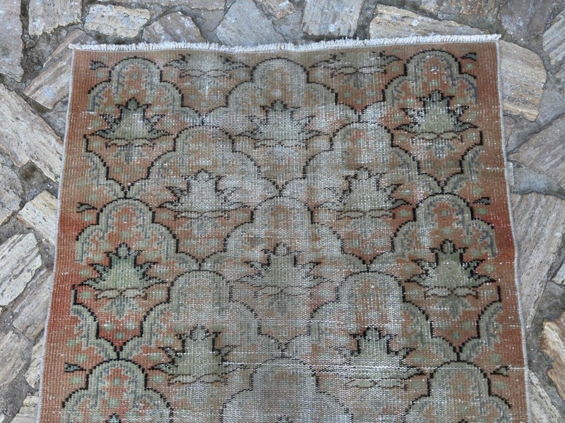 Handmade Turkish Area Rug 3x7 Pale Orange Cotton Distressed Geometric Carpet gallery