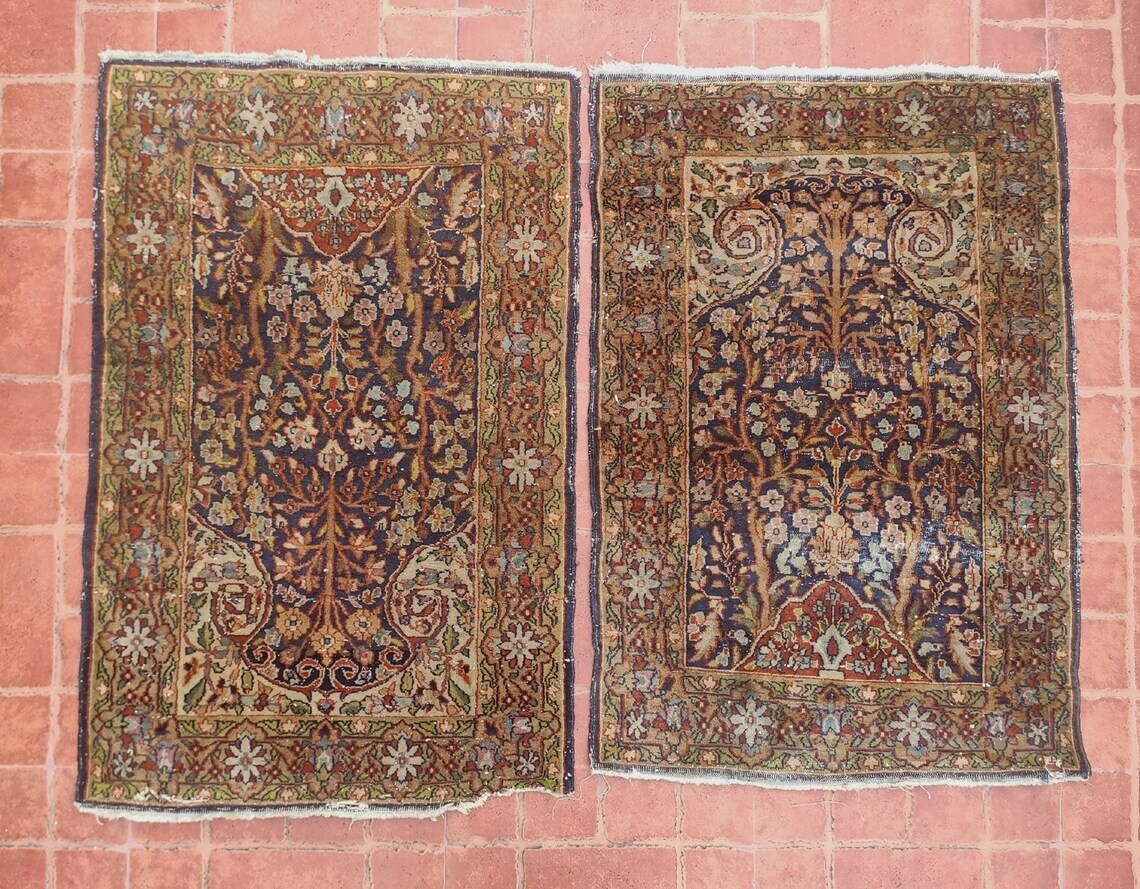 Antique Rug mat Pair of Rugs Kashmiri Antique Rug Size 99 cm x 63 cm , KR gallery