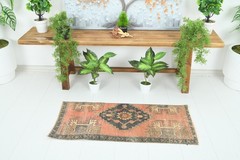 Turkish Door Mat Small Rug 1×3 Hand-Knotted Vintage Oushak Mini Rug Carpet,892