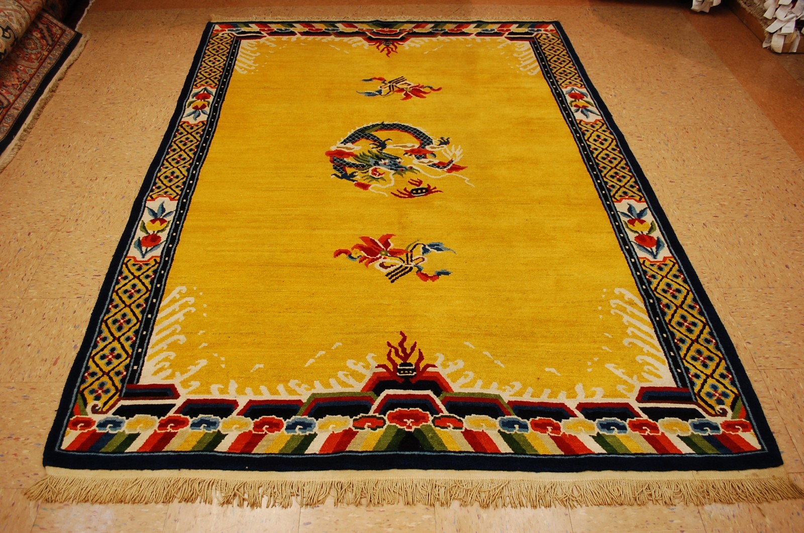 SEMI ANTIQUE MINT ART DECO DRAGON DESIGN CHINESE BEIJING RUG 6x8.2 ROOM SIZE gallery