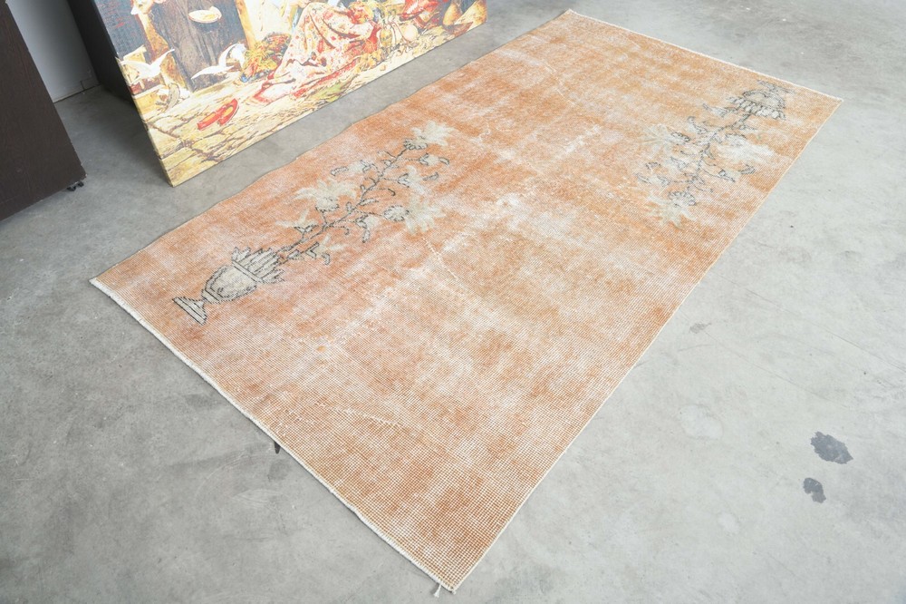 small turkish rug, hand-knotted carpet vintage rug, oushak area rug 3 x 6 ft 389