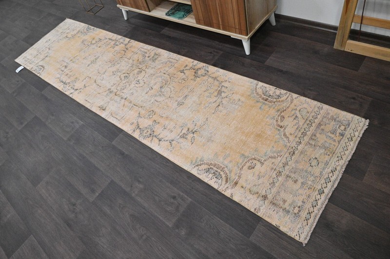 Vintage Turkish Runner Rug 2x10ft ORANGE Handmade Anatolian Oushak Hallway Wool gallery